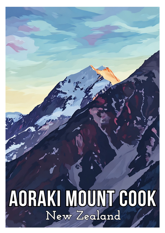Aoraki/Mount Cook zoomed in at Sunset